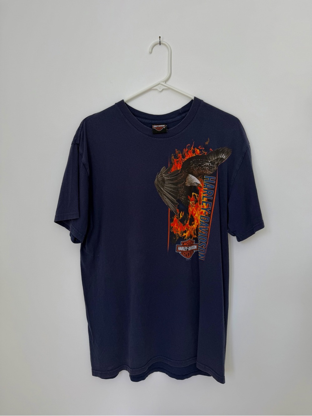 Vintage Harley Vintage Harley Davidson Graphic Tee Flames Eagle Navy Size Large